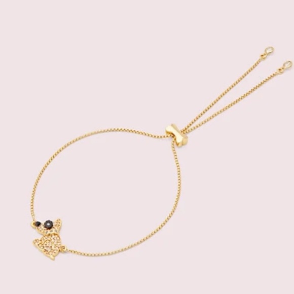 $58 Kate Spade Milo Crystal Dog Slider Adjustable Bracelet in black & gold